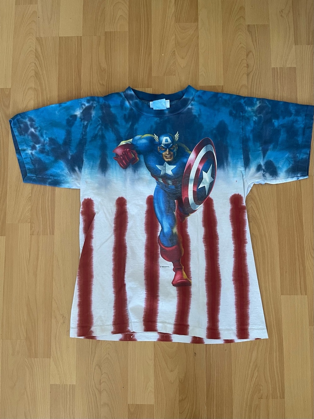 Vintage 1999 Universal Captain America Tie-Dye Graphic Tee - Blue & Red